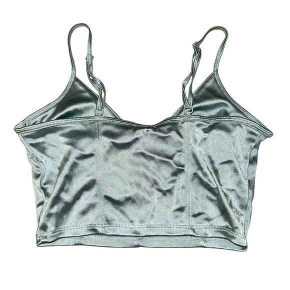 Garage light blue sleek shiny silver blue long line bra women’s size P/S - Picture 2 of 7